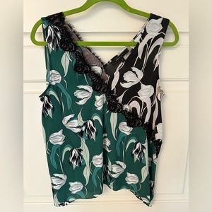 BCBGMaxAzria Green + Black Floral Print Tank